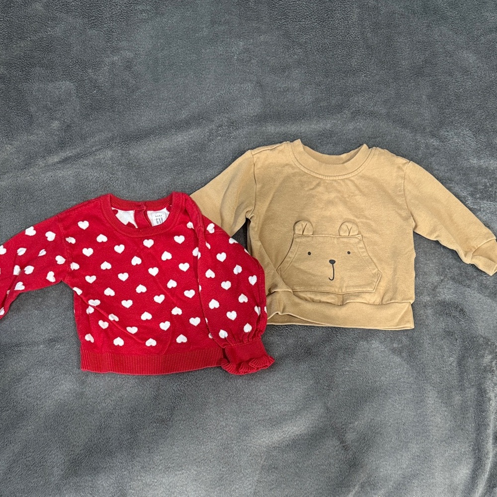 Baby GAP Red Heart and Tan Bear Kids Sweatshirt Set